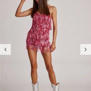 12th Tribe Pink Sequin Fringe Romper Size L